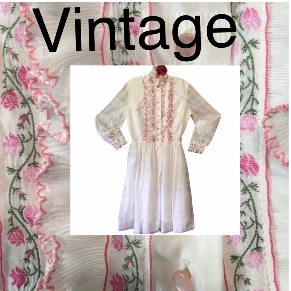 VTG Glenbrooke Lined Dress fairycore RUFFLED FIT & FLARE SemiSheer long sleeves